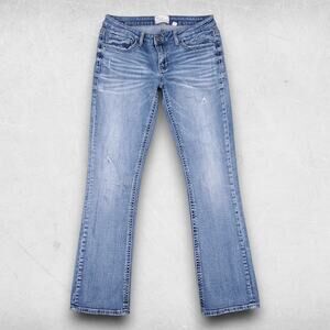 BKE Stella Bootcut Jeans Women 32 (actual) Medium Blue Low Rise Distressed Y2K